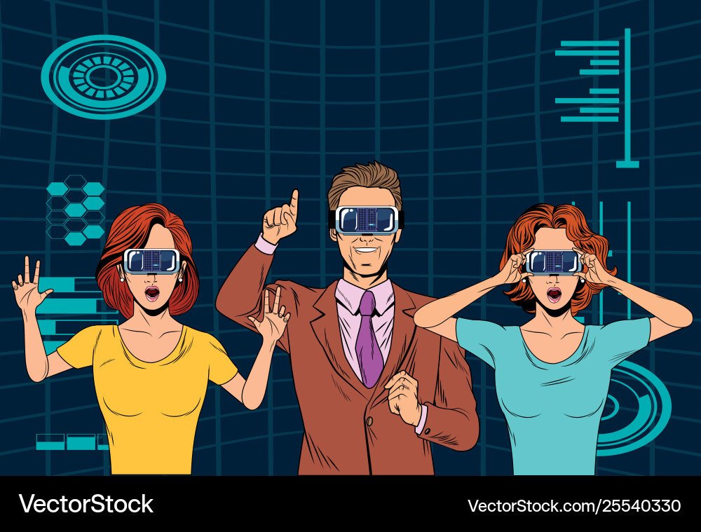 Gruppenmenschen mit Virtual Reality Headset Gruppenmenschen mit Virtual Reality Headset vektorbild