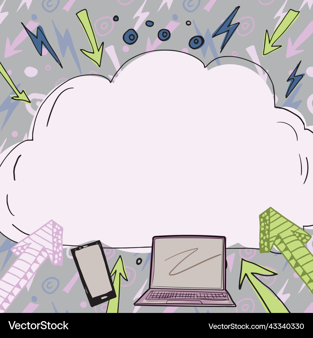 Important message written in cloud above lap top Important message written in cloud above lap top vector image