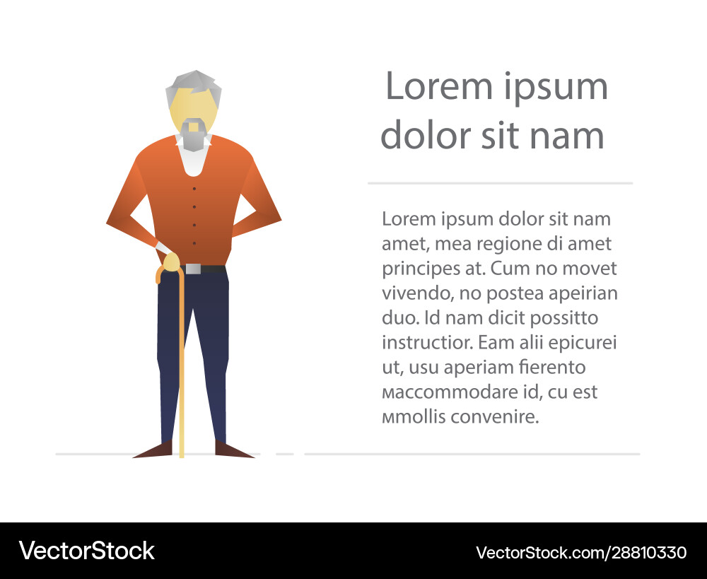 Old man with walking stick flat character design Vector Image