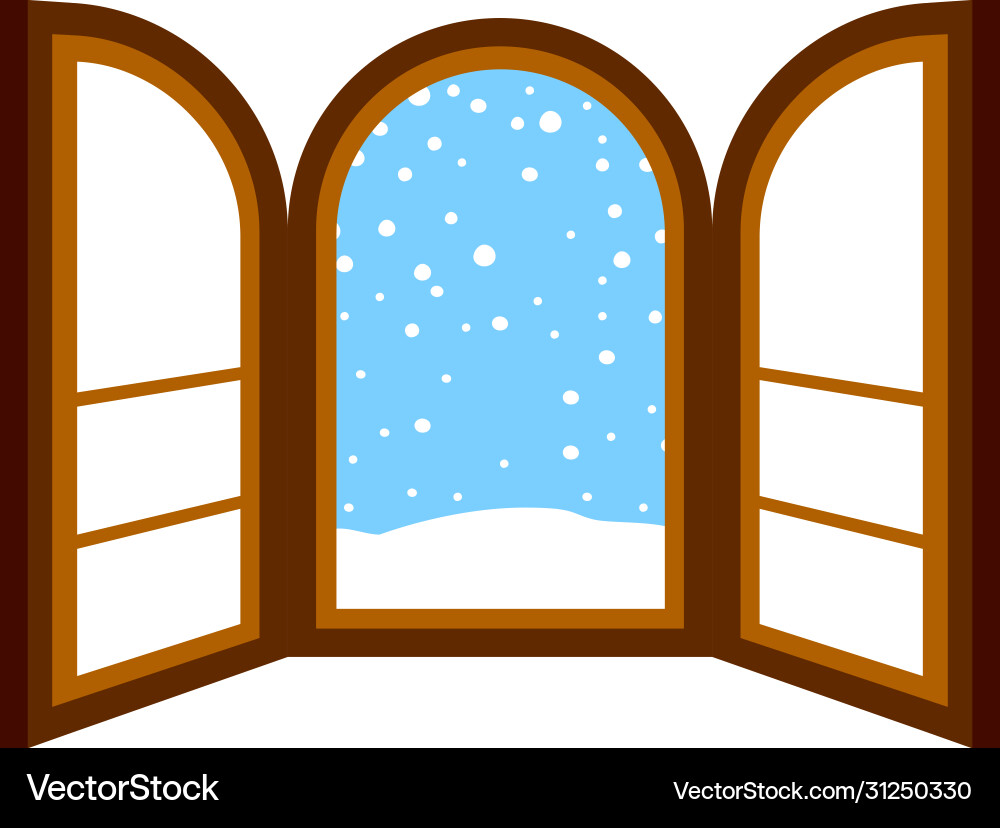 Open window frame with falling snow Vector Image