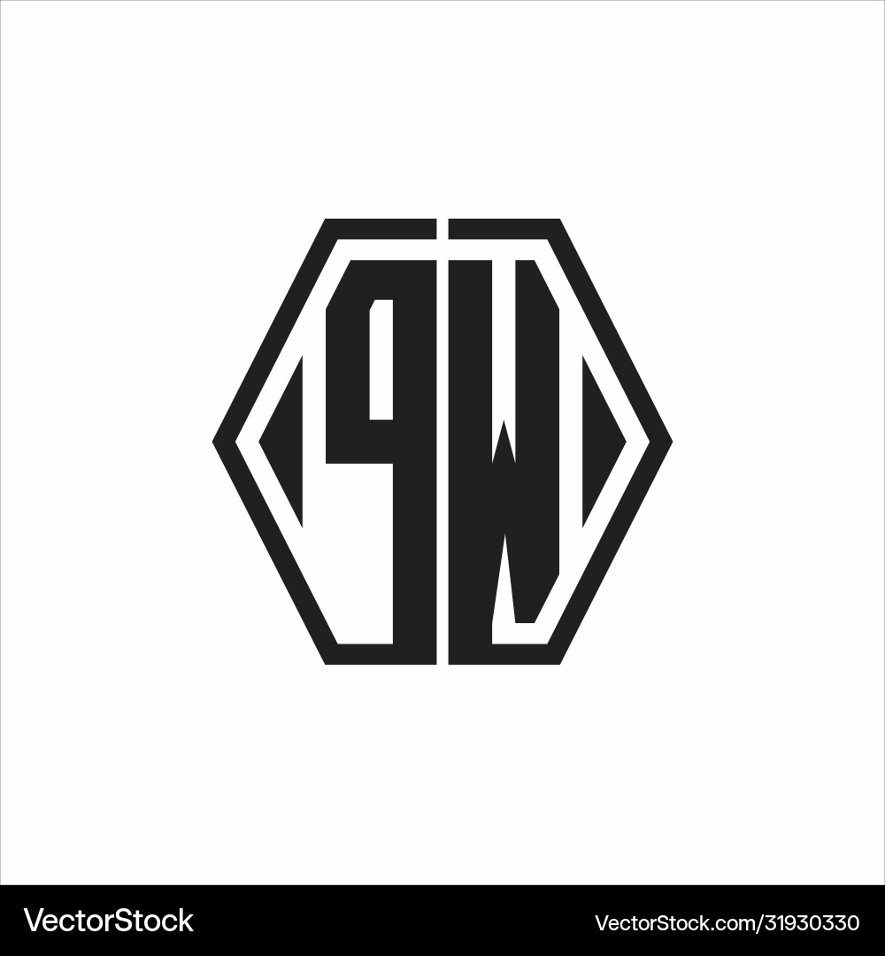 Pw logo monogram with hexagon line rounded design vector image