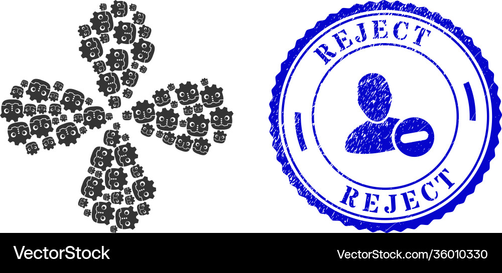 Reject textured stamp and robot head curl burst Reject textured stamp and robot head curl burst vector image
