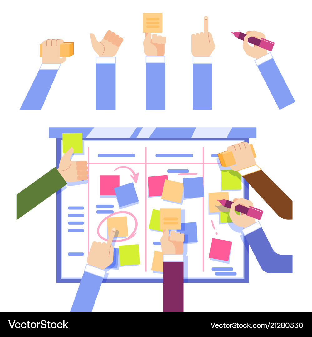 Scrum Task Board with Hands vector image