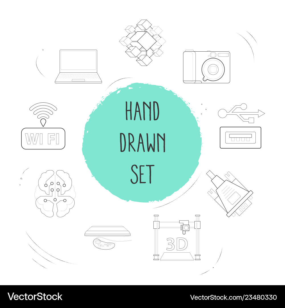 Set of tech icons line style symbols with vga plug Set of tech icons line style symbols with vga plug vector image