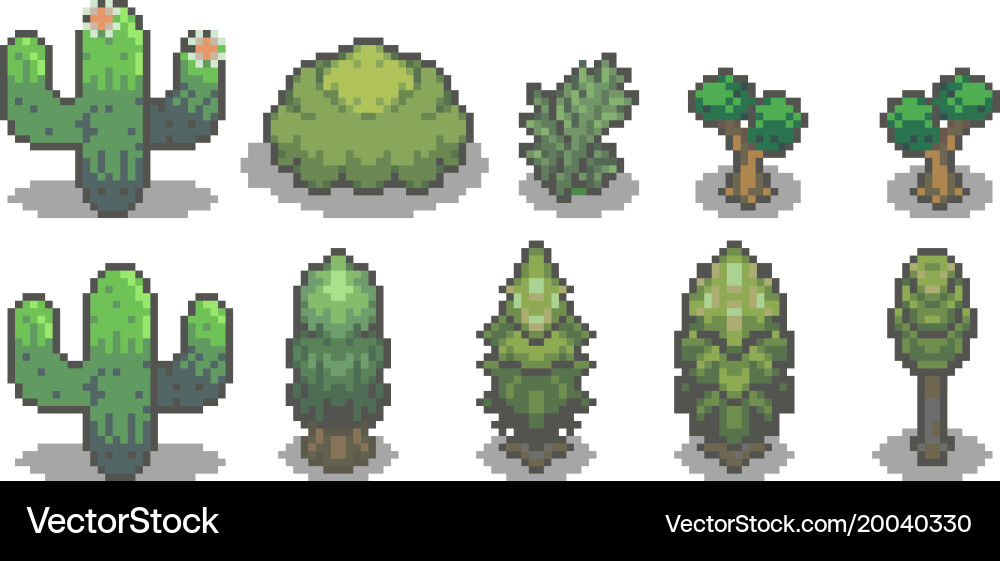 Set of trees in pixel style Vector Image