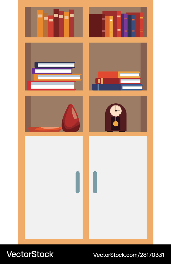 Bookcase with cabinets and decorative ornaments Bookcase with cabinets and decorative ornaments vector image