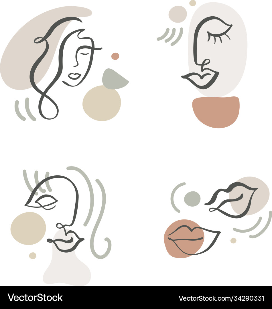Continuous line abstract drawing set faces Continuous line abstract drawing set faces Vector Image