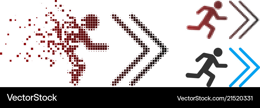 Decomposed pixel halftone exit direction icon Decomposed pixel halftone exit direction icon vector image