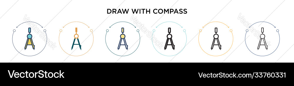 Draw with compass icon in filled thin line Draw with compass icon in filled thin line Vector Image
