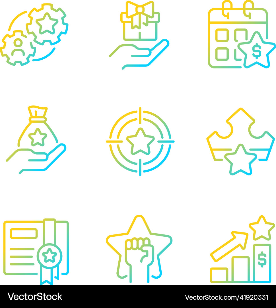 Incentive compensation gradient linear icons set Incentive compensation gradient linear icons set vector image
