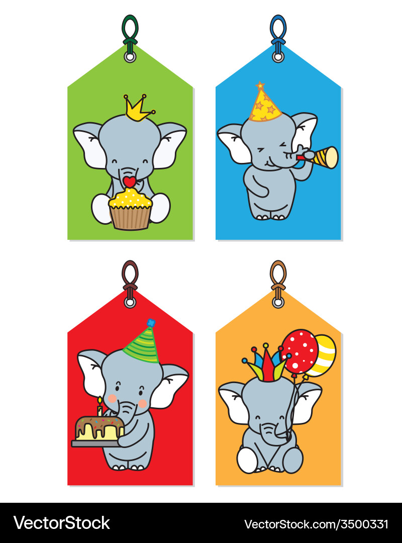 Label with elephants having a party Vector Image