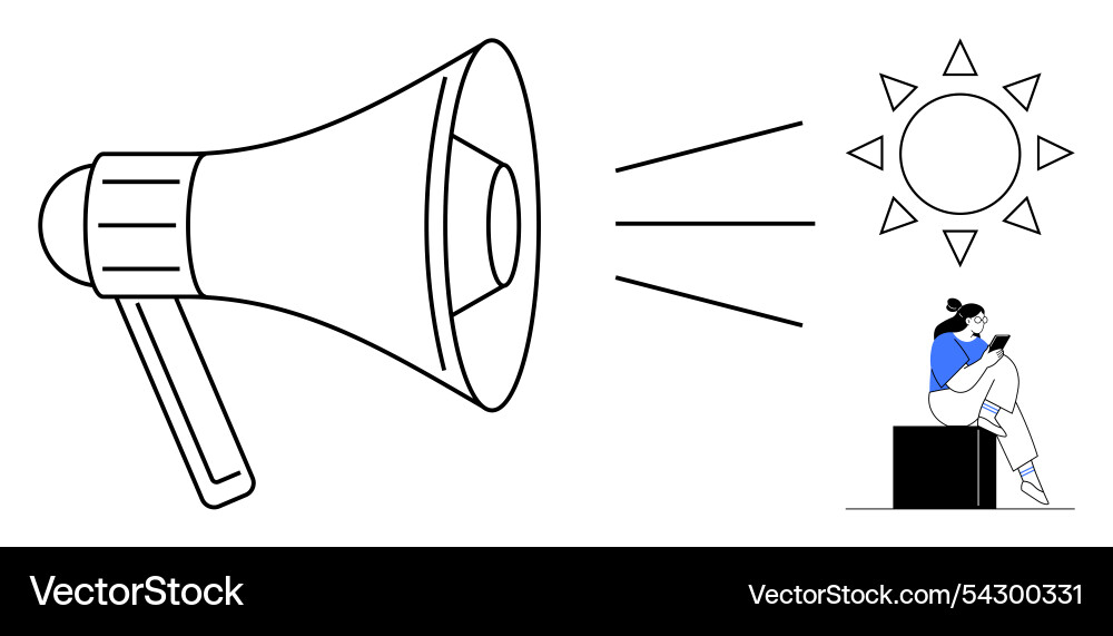 Megaphone amplifying message with sun rays Megaphone amplifying message with sun rays Vector Image