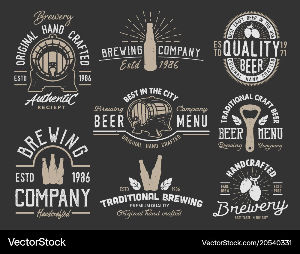 Set emblems with beer objects vector image