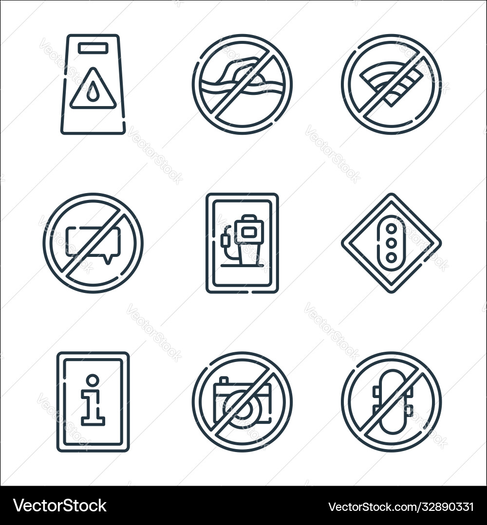 Signals and prohibitions line icons linear set Vector Image