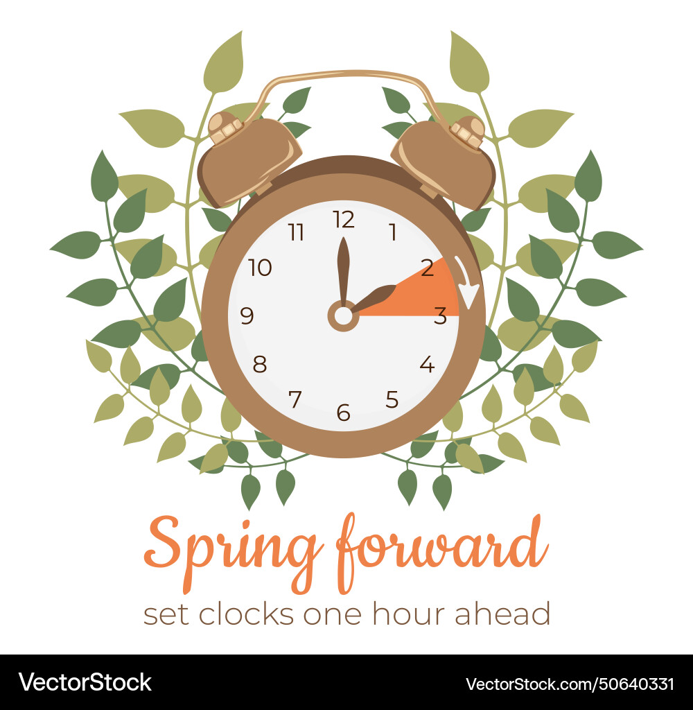 Spring forward set clocks ahead one hour Vector Image