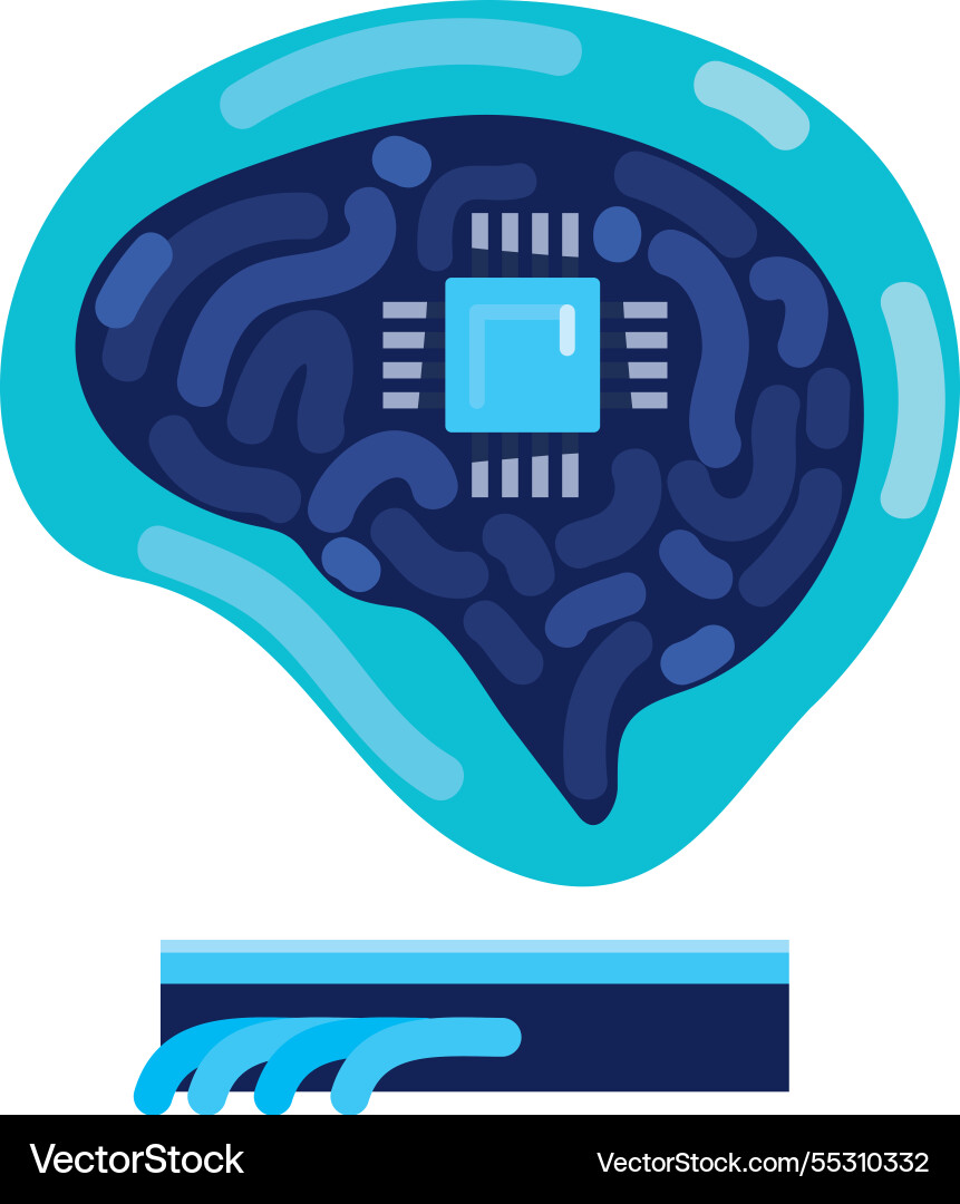Ai brain with microchip icon vector image