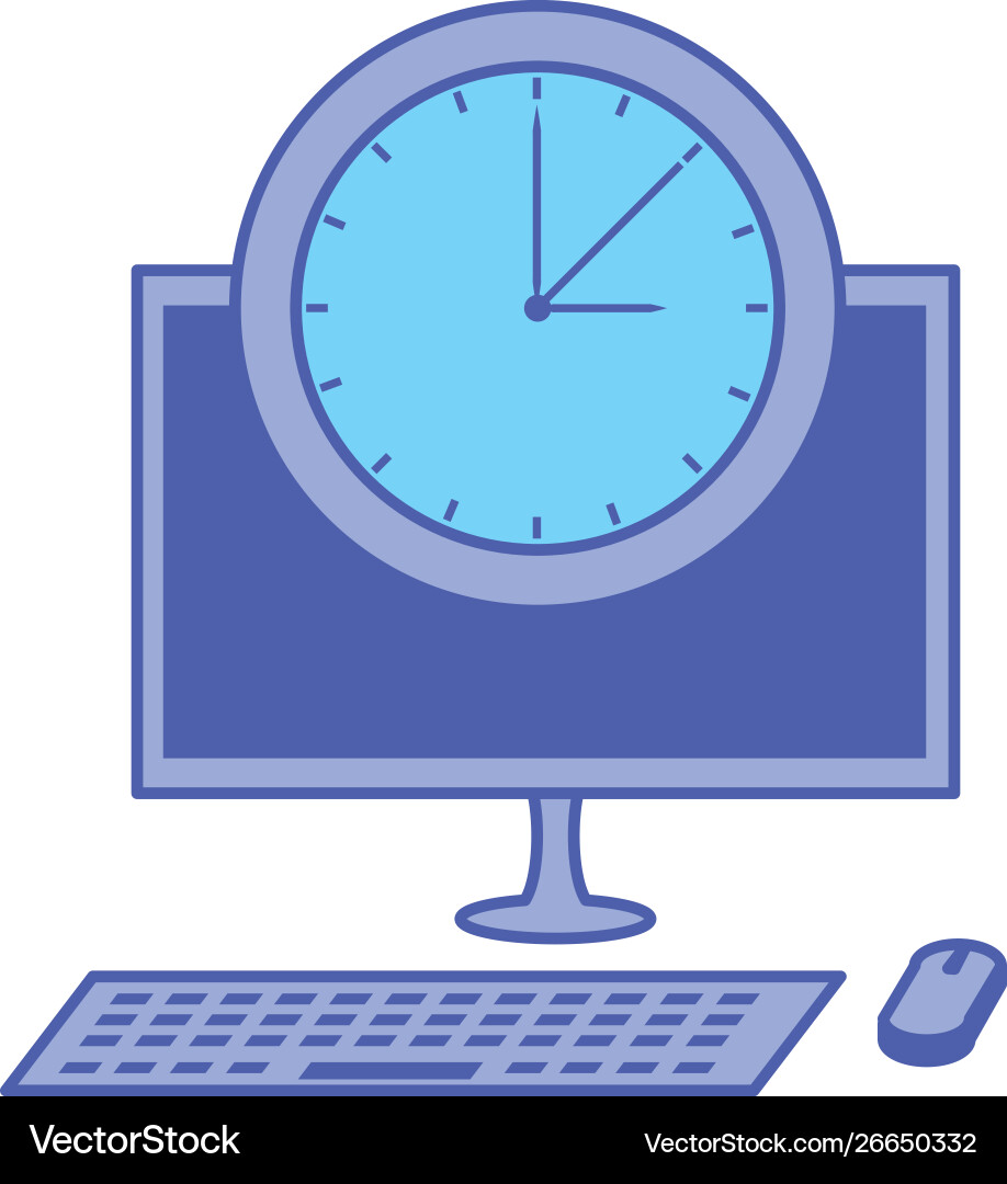 Desktop computer device with time clock vector image