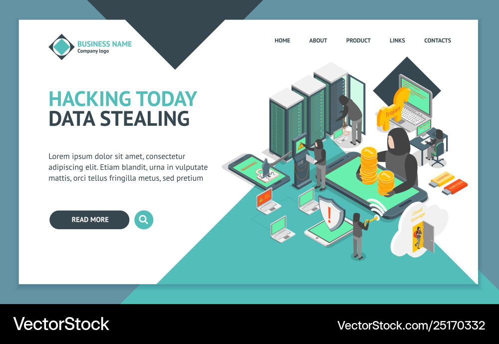 Hacker landing web page template 3d set isometric Hacker landing web page template 3d set isometric vector image