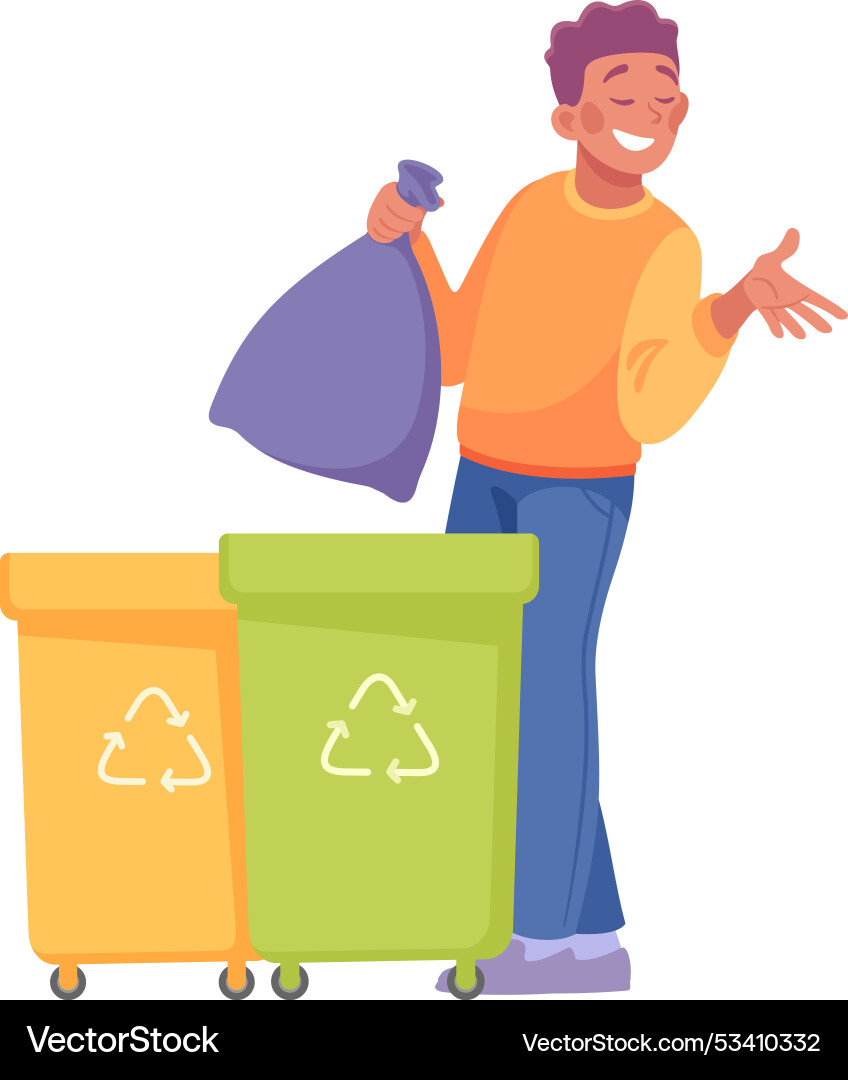 Happy man character gather garbage saving planet Happy man character gather garbage saving planet vector image