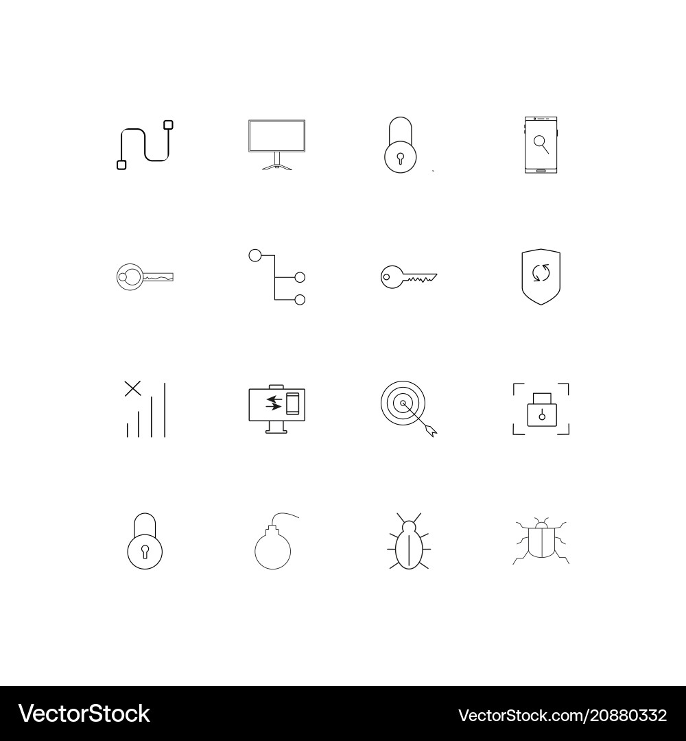 Internet security linear thin icons set outlined vector image