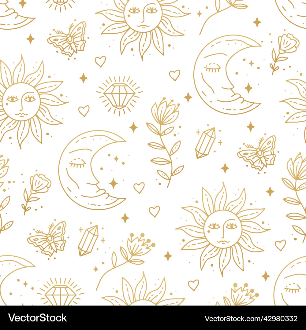 Magic boho symbols seamless pattern backdrop Magic boho symbols seamless pattern backdrop vector image
