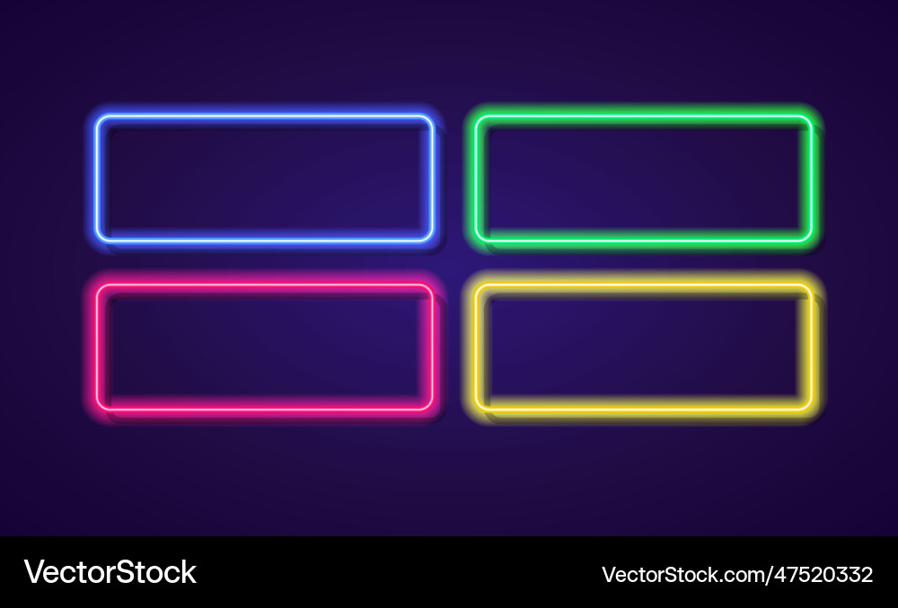 Neon frame set colorful style on cyan background Neon frame set colorful style on cyan background vector image