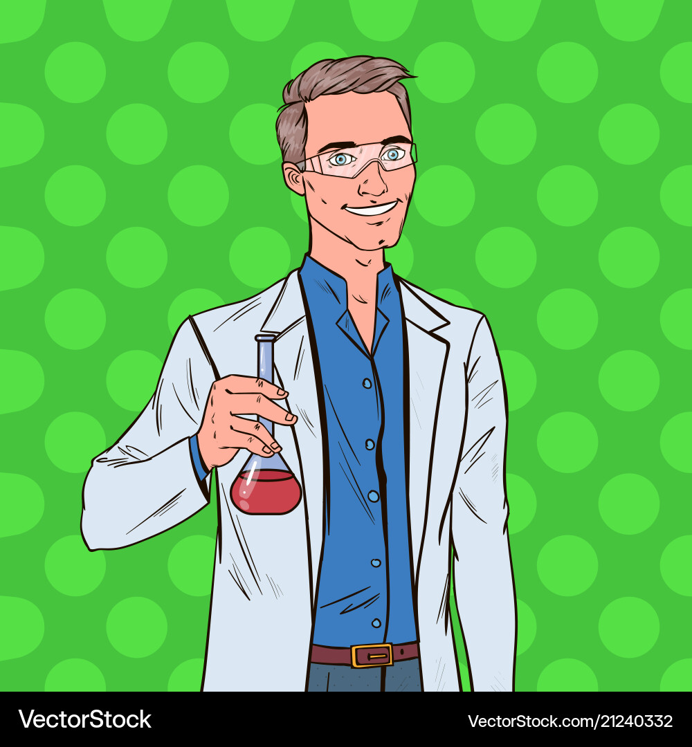 Pop Art Scientist with Flask Vector Image