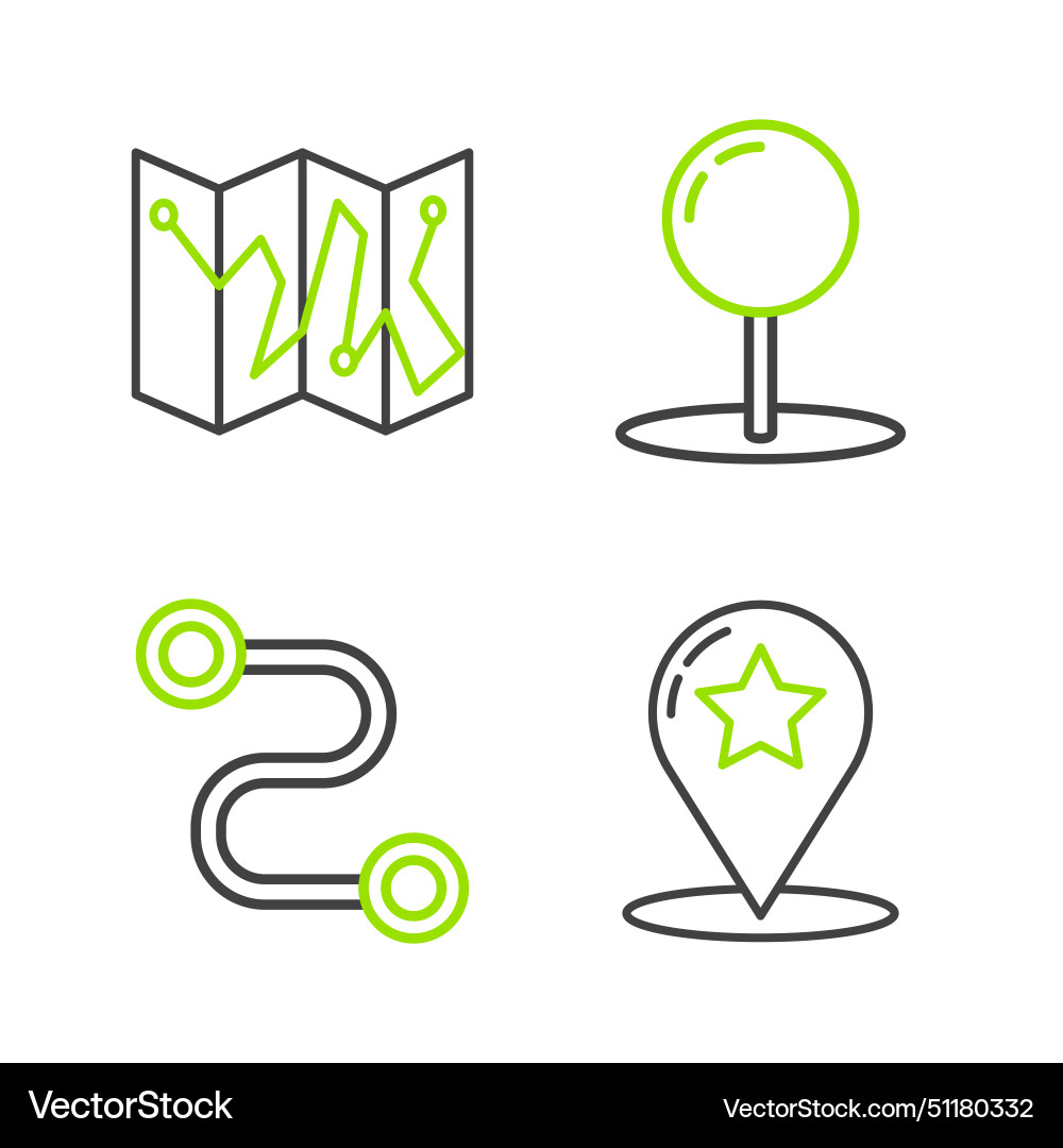 Set line map pointer with star route location Set line map pointer with star route location vector image