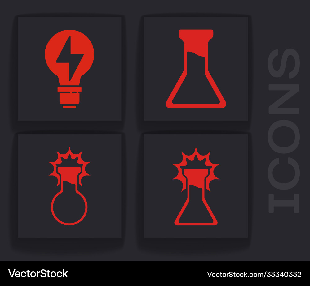 Set test tube and flask light bulb with lightning Set test tube and flask light bulb with lightning Vector Image