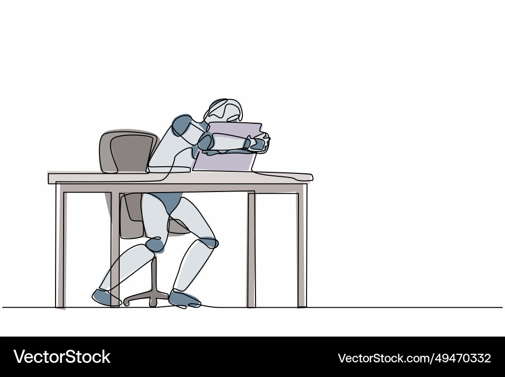 Single continuous line drawing robot sitting Single continuous line drawing robot sitting vector image