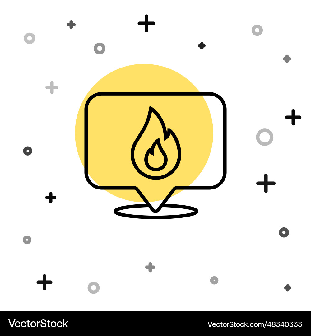 Black line map pointer with fire flame icon Black line map pointer with fire flame icon vector image