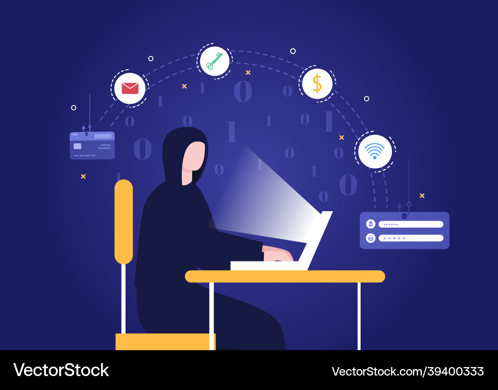 Hacker mit Computer-Server zu Aktivität gehackt Hacker mit Computer-Server zu Aktivität gehackt vektorbild