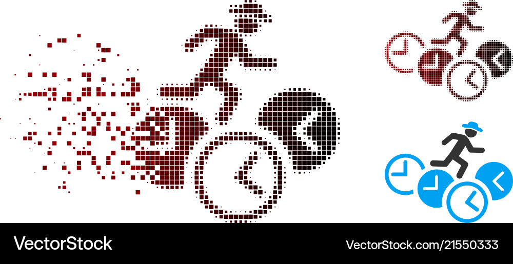 Moving pixel halftone gentleman running over vector image