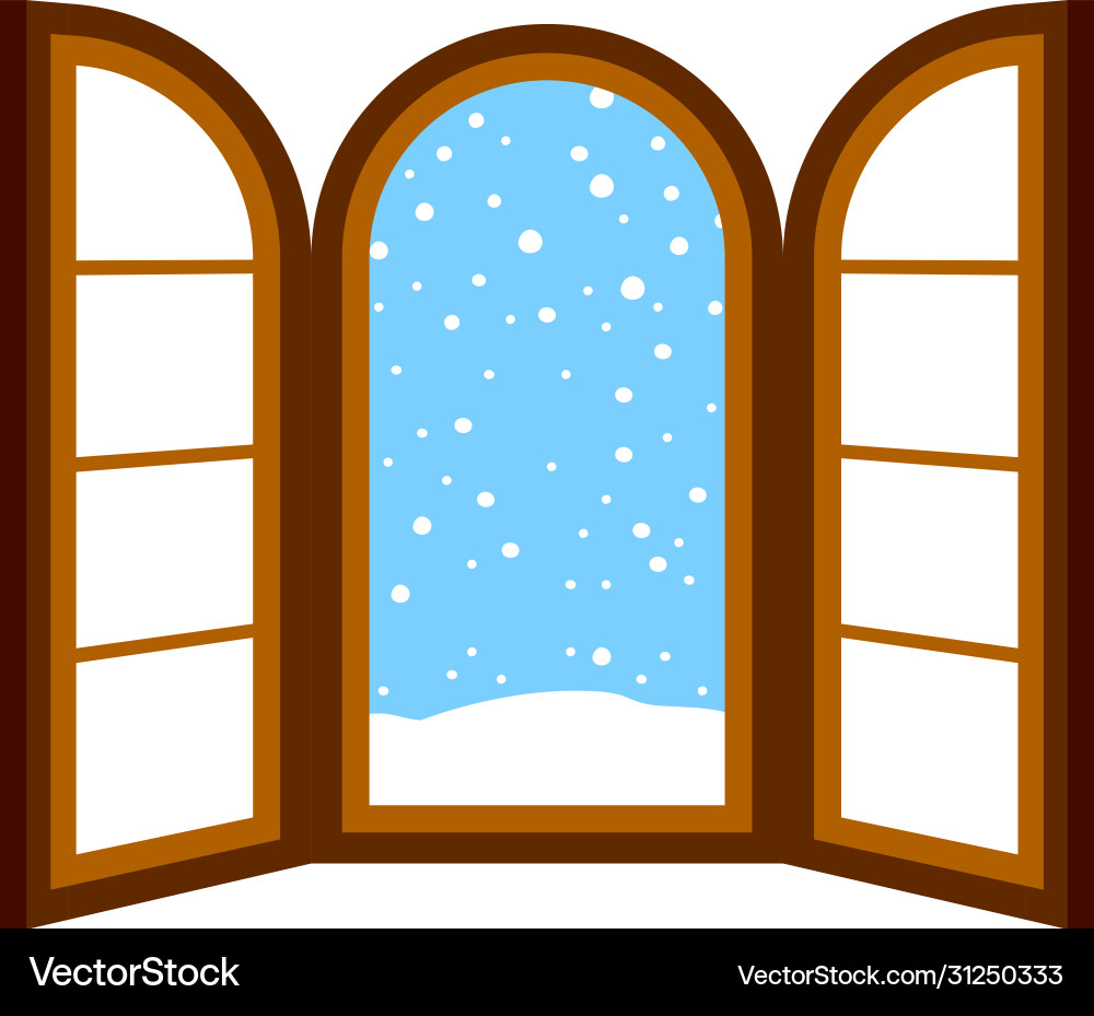 Open window frame with falling snow Vector Image