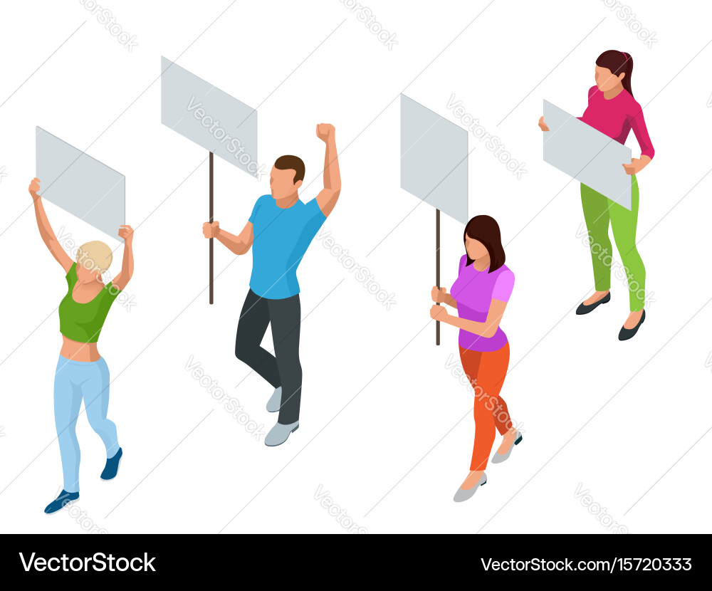 Protest isometric people with placard Royalty Free Vector