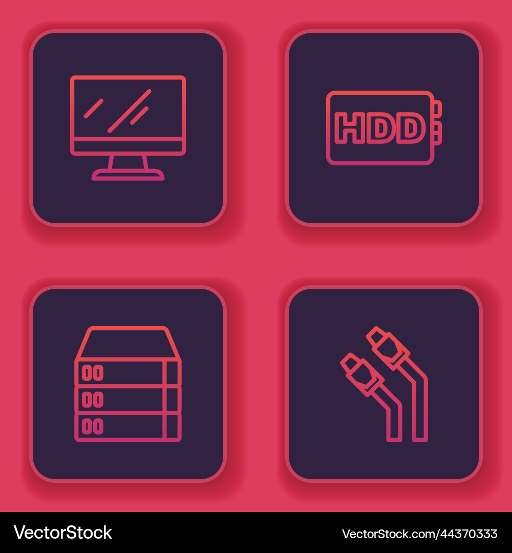 Set line computer monitor screen server data Set line computer monitor screen server data vector image