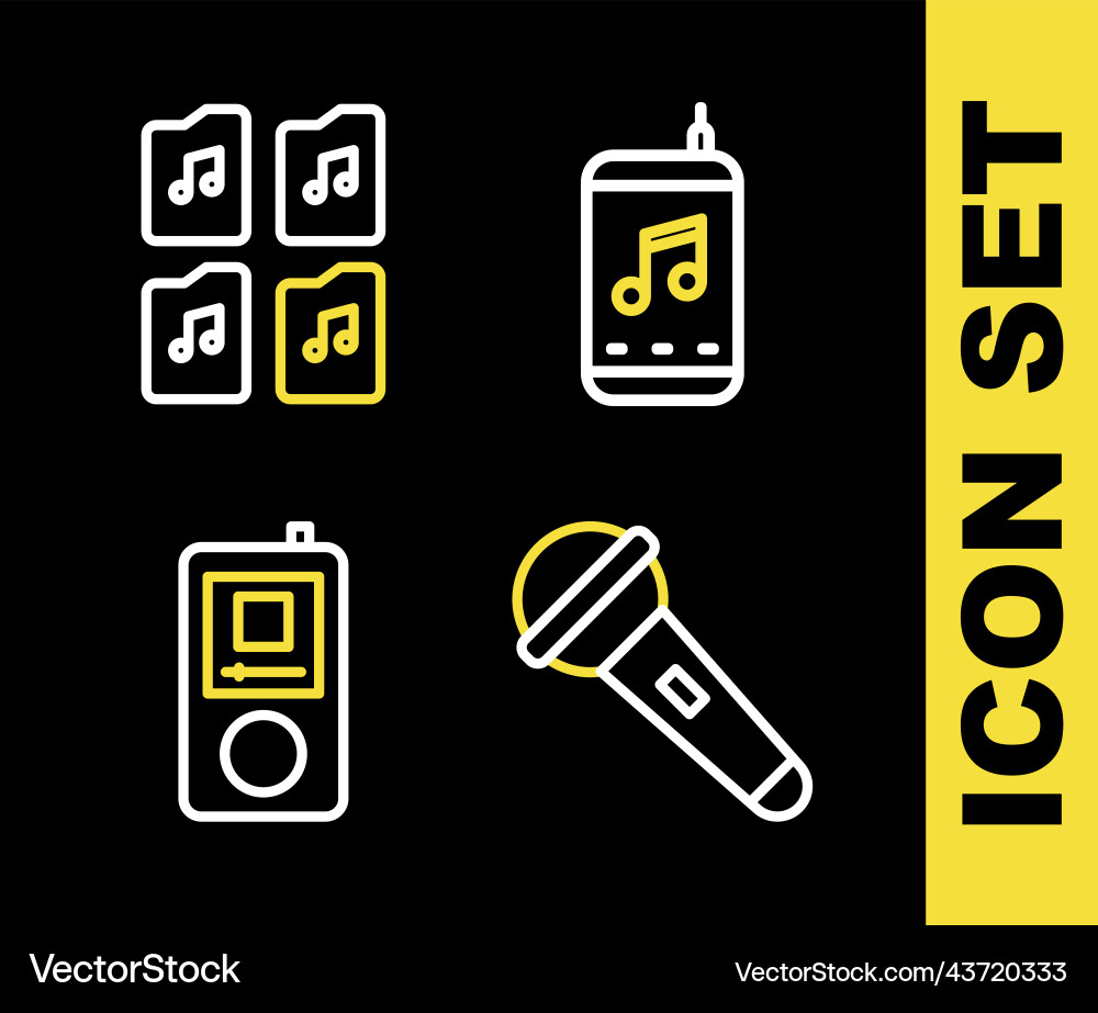 Set line music player microphone and file Vector Image