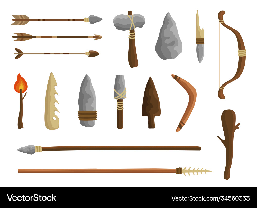 Stone age tools set caveman civilization culture Stone age tools set caveman civilization culture vector image