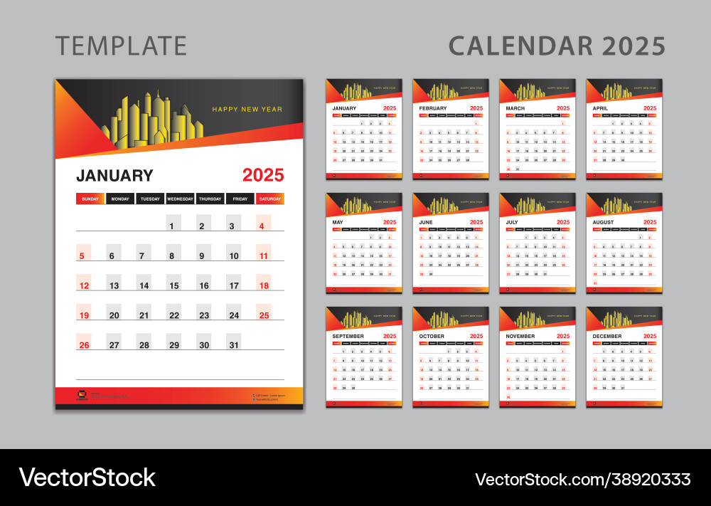 Wall calendar 2025 templatedesk design Royalty Free Vector