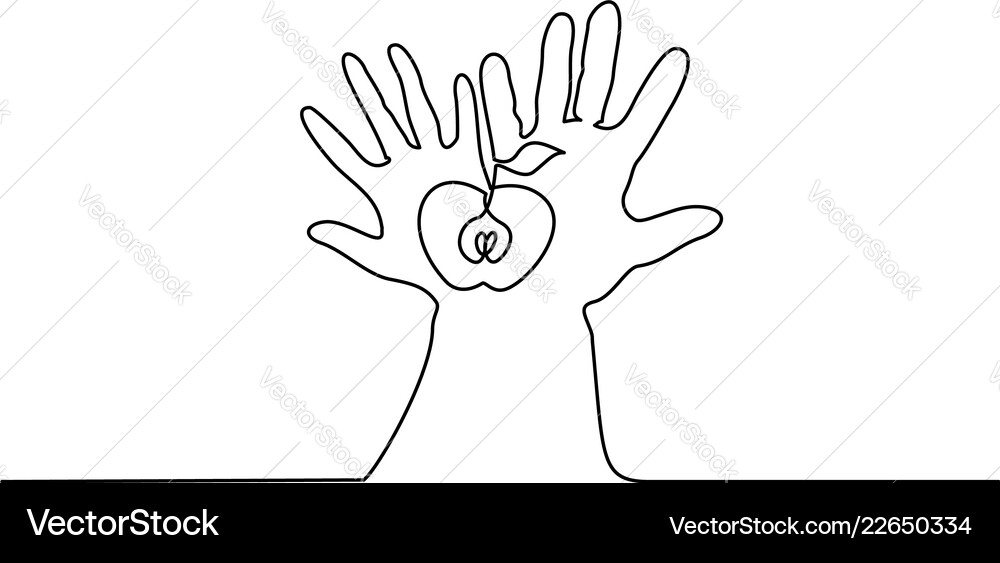 Abstract Hands with Apple - Continuous Line Art vector image