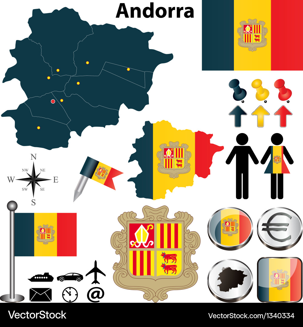 Andorra Map with Flags & Borders vector image