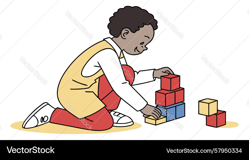 Child Playing with Blocks Vector Image