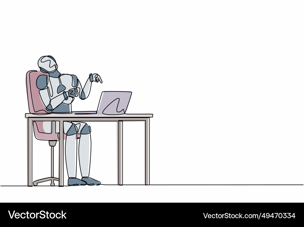 Continuous one line drawing robot manager Vector Image