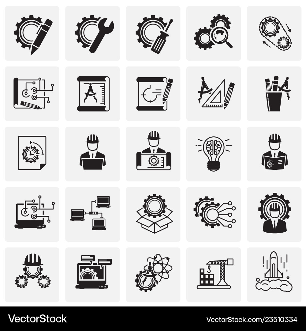 Engineering icons set on squares background Engineering icons set on squares background Vector Image