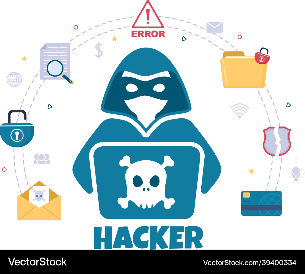 Hacker mit Computer-Server zu Aktivität gehackt Hacker mit Computer-Server zu Aktivität gehackt Vektorbild