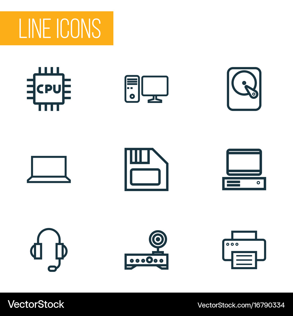 Hardware outline icons set collection of computer vector image