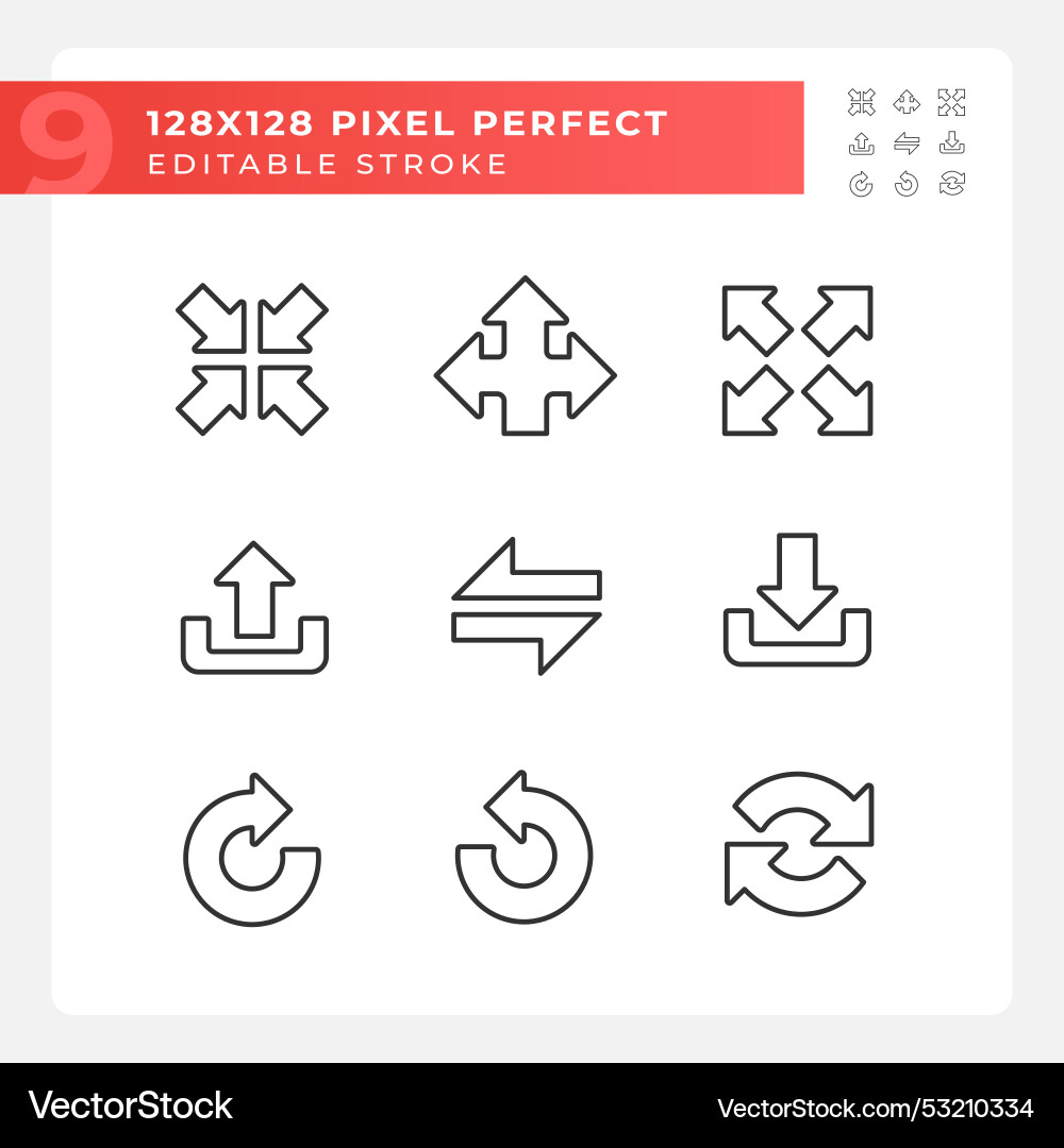 Interface arrows linear icons set Interface arrows linear icons set vector image