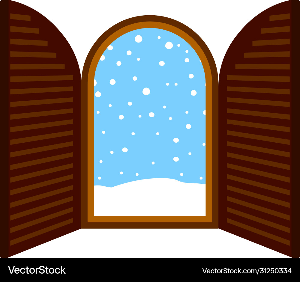 Open window frame with falling snow Vector Image