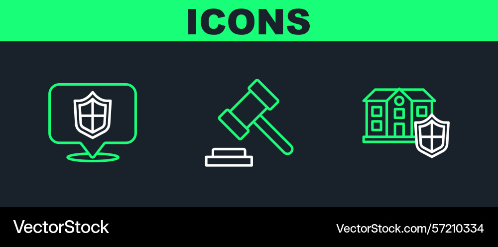Set line house with shield location and judge Set line house with shield location and judge vector image