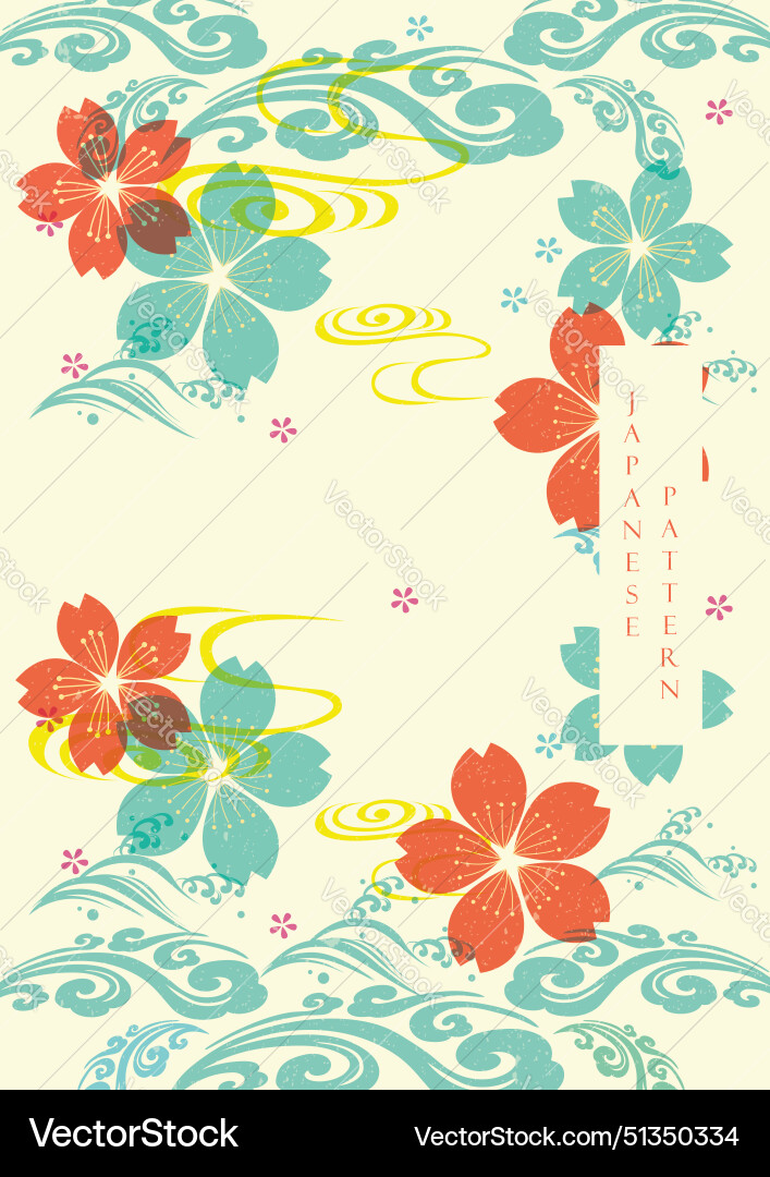 Wave pattern and cherry blossom flower in vintage Wave pattern and cherry blossom flower in vintage vector image
